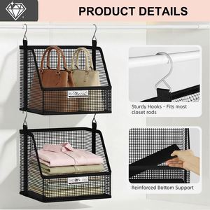 PVC <b>Hanging</b> Closet Organizer <b>Basket</b> Breathable Wardrobe Storage Bin for Clothes Towels Home - Product Image 4