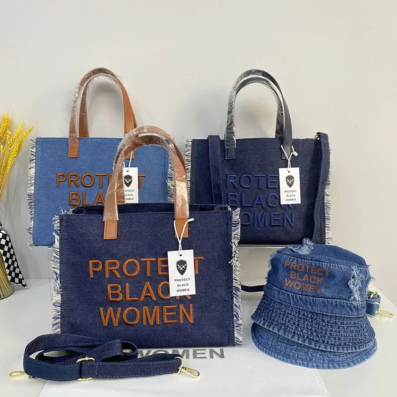 Dropshipping Protect Black women Purse Designer Tassel Handbags Denim Canvas Protect Black Women Tote bag
