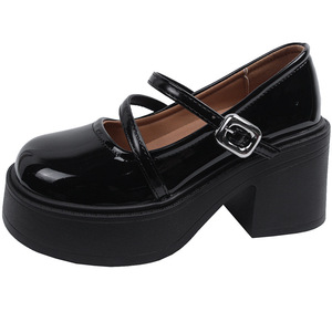 Zapatos de Cuero Negros de Moda con Suela Gruesa y una Sola Correa - Tacones Altos para Mujer al por Mayor - Product Image 5