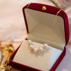 Collar de Perlas de Agua Dulce Naturales con Baño de Plata 925 y Oro de 18K, Cadena de Clavícula Tipo Frijol, Estilo Sonrisa, Pequeño, Tipo Camino que Lleva a la Orilla - Product Image 1