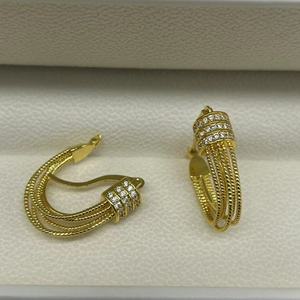 U Shape <b>Hoop</b> Earrings Gold Zinc Alloy Channel Setting Zircon Inlay Party Fashion Jewelry - Product Image 4