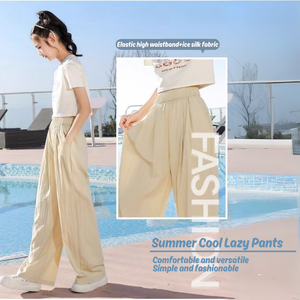 Pantaloni larghi estivi Casual da donna a vita alta con tasche a gamba larga pantaloni di <span class=keywords><strong>lino</strong></span> di cotone - Product Image 3