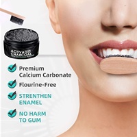 Logo personnalisé 50g de poudre de blanchiment des dents au charbon actif naturel de noix de coco avec brosse à dents en bambou