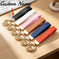 Porte-clés en cuir gaufré avec anneau en D métallique doré, plusieurs couleurs, support de clés pour poignet, pendentif de sac personnalisé, cadeau pour femme