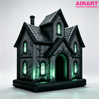 Maison hantée gonflable publicitaire LED, motif personnalisé chauve-souris et toile d'araignée, manoir fantôme portable, décoration extérieure pour événements d'Halloween en centre commercial