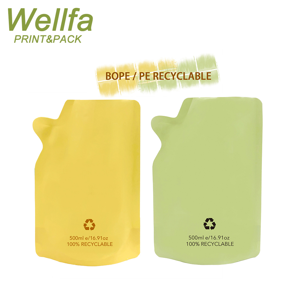 BOPE Recycle Plastic Custom Printed Packaging Laundry Detergent Liquid Soap Refill Bags Shampoo Suction Stand Up Spout Pouch