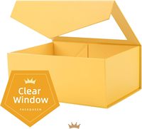 Boîte cadeau de luxe jaune personnalisée avec fermeture magnétique à rabat, fenêtre transparente en PVC, emballage en papier, boîte cadeau avec ruban en soie