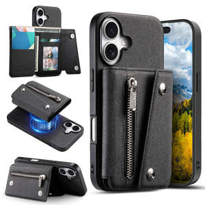 Funda de Piel Sintética Antigolpes con Clip, Tarjetero, Soporte Plegable y Almacenamiento Desmontable para iPhone 17, con Logotipo Personalizado - Product Image 1
