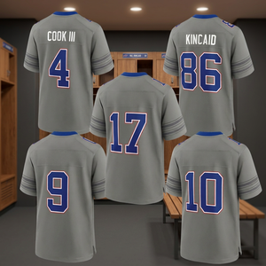 Venta al por Mayor de Nuevas Camisetas de Fútbol Americano Buffalo para Hombre, Cuello en V, Manga Corta, 100% Poliéster, Impresión Digital, 17 Allen, 4 Cook, 10 - Product Image 4