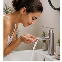 Robinet de lavabo de salle de bain de luxe moderne en acier inoxydable doré brossé, à montage sur plan, monotrou, à levier unique, avec bec haut, type colonne