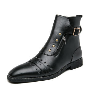 Bottes Chelsea pour hommes en gros, avec boutons en cuir jusqu'aux genoux, semelles extérieures en caoutchouc, chaussures tendance et décontractées - Product Image 5