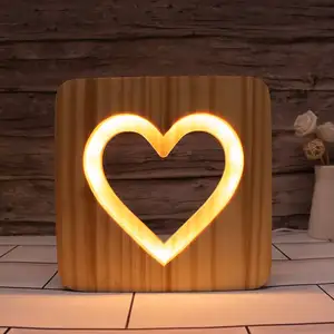 Decorazioni per la casa 3D Love lampada in legno legno naturale LED USB Night Light novità bambini natale camera da letto decorazione 3D lampada da tavolo