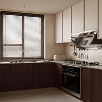 Îlot de cuisine en bois massif étanche avec évier intégré et plan de travail pour villa de luxe, espace de cuisson autonome