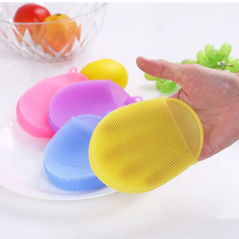 Esponja de silicone dupla face, acessórios de cozinha para lavar louça e limpar prato