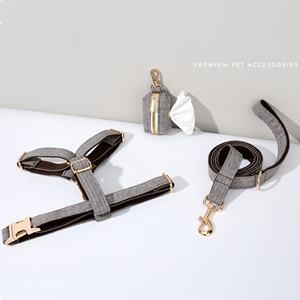 Conjunto de pajarita de cuello de Tweed acolchado suave de alta resistencia Chihuahua <span class=keywords><strong>Pitbull</strong></span> Golden Retriever Harris arnés y correa para cachorros con hebilla de identificación - Product Image 4