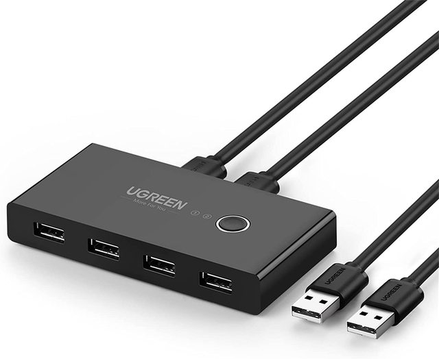 UGREEN USB Switch Selector 2 Computers Sharing 4 USB Devices USB 2.0 Peripheral Switcher Hub for Mouse Keyboard Scanner Printer