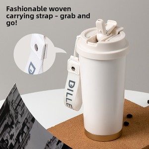 DILLER Isolierter Kaffeebecher für Frauen mit Keramik-Innenfutter, Tragbarer Thermobecher mit Strohhalm, Sturzsicherer Geschenkbecher mit Individualisierungsoption - Product Image 4