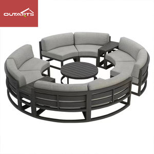 Conjunto de Sofá Redondo Seccional com Estrutura Metálica, Sofá de Jardim em Alumínio com Almofadas Impermeáveis - Product Image 4