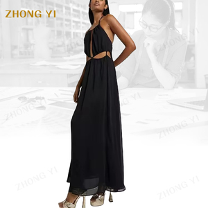Wholesale Custom Summer Women Sleeveless Off Shoulder Halter Neck Hollow Out Plain Cut Casual Lady Sexy Beach Maxi <strong>Dresses</strong> - Product Image 3