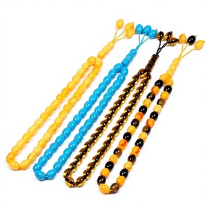 Chapelet Tasbih en Résine d'Ambre Naturel de Qualité Supérieure, 99 Perles, Style Vintage, Collier de Prière Islamique Musulman, Bijoux Unisexe, Idéal pour Cadeau - Product Image 1