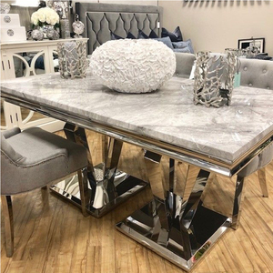 Bộ bàn ăn 8 chỗ ngồi bằng kim loại và đá phong cách châu Âu, bàn ăn 6 chỗ ngồi bằng đá cẩm thạch tối giản hiện đại - Product Image 3