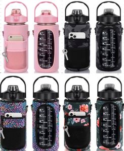 Big Capacity 64Oz 2L Water Bottle Motivational Time Marker Half Gallon Water Bottle With Protective Sleeve Strap <b>Gift</b> - Product Image 2