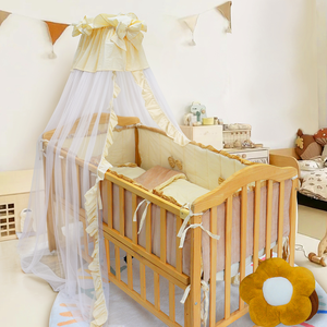 Mosquitera Triangular para bebé con lazo circular superior amarillo cremoso para cuna con soportes de Metal - Product Image 4