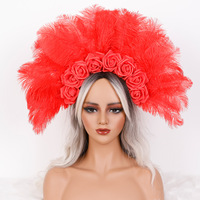 Diadema de Plumas al por Mayor con Rosas para Carnaval, Mardi Gras, Disfraces, Corona para Mujer, Fiesta de Disfraces