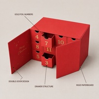 Scatola Calendario dell'Avvento in Carta Rossa con Cassetti, Confezione Regalo per il Conto alla Rovescia, Scatola per Natale