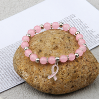 Bracelet perlé rose avec breloque en ruban, cadeau de sensibilisation au cancer du sein pour les anniversaires