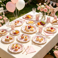 Vente chaude Assiettes et gobelets en papier jetables écologiques personnalisés à motifs floraux Design moderne pour fête