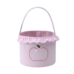 Secchiello di Halloween Personalizzato con Applicazione di Zucca, in Tela a Quadretti Blu e Rosa, Cestino Riutilizzabile per Dolcetti e Regali per Feste di Halloween - Product Image 5