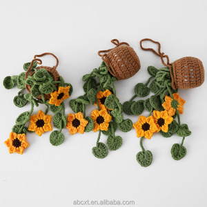 Handmade Crochet Sunflower Car <strong>Hanging</strong> <strong>Baskets</strong> <strong>Artificial</strong> <strong>Flowers</strong> for Car Accessories Rearview Mirror Decorations Christmas - Product Image 2