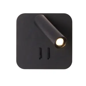 Siyah kare başlık esnek USB LED duvar okuma lambası için çift anahtar