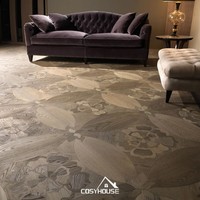 Parquet en chêne blanc d'ingénierie de luxe, multicouche, motif floral, chevron, garantie 5 ans, système de clic, salon, villa
