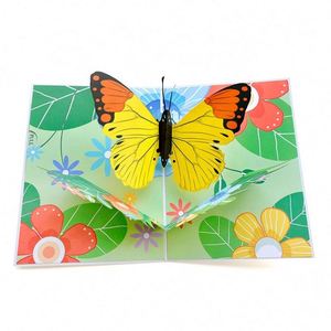 Carte de vœux personnalisée avec logo imprimé, fleurs 3D en forme de papillon, avec les meilleurs vœux - Product Image 4