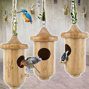 Baño para Pájaros Decorativo Vintage de Madera para Jardín, Estilo Antiguo con Hojas, Comedero para Pájaros Colgante de 19.5 cm de Diámetro - Product Image 3
