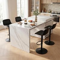 Tabouret de bar moderne et abordable de style nordique avec pieds noirs, coussin en cuir PU et dossier en plastique