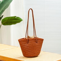 Sac seau rétro français en cuir véritable tressé à la main, doublure en coton, printemps, tendance Instagram