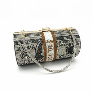 Bolso de Noche Tipo Clutch Pequeño con Diseño Moderno <span class=keywords><strong>y</strong></span> Elegante, Adornado con Cristales de Diamantes en Forma de Rejilla, con Estampado de $100 Dólares - Product Image 1