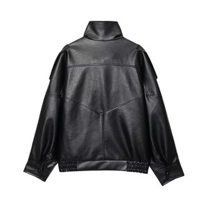 Veste en simili <span class=keywords><strong>cuir</strong></span> à col montant, tendance européenne et américaine pour femmes, vente chaude, printemps - Product Image 2