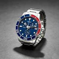 Jam Tangan Quartz Kustomisasi Mewah untuk Pria Bezel Dua Warna Merah dan Biru Mesin ETA Seastar T120 Jam Tangan Kronograf Selam