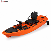 Kayak de pêche à pédales pour une personne, kayak HDPE à assise surélevée avec système de gouvernail, siège réglable pour la pêche en plein air