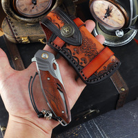 Couteau de poche artisanal en acier M390, finition Stonewashed, couteau pliant avec manche en bois de fer du désert