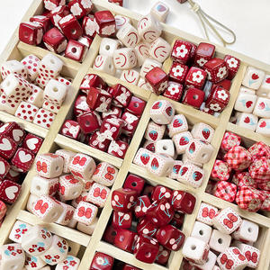 Serie de otoño e invierno conejo a cuadros cuentas cuadradas DIY pulsera collar con cuentas Cadena de teléfono móvil cuentas de impresión de cubo de azúcar - Product Image 2