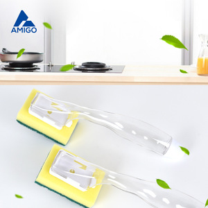 Éponge à récurer Amigo avec manche, tampon de nettoyage rectangulaire vert pour casseroles et poêles - Product Image 1