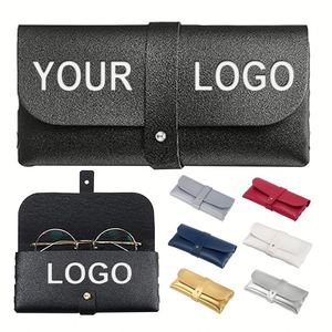 Étui à lunettes en cuir PU personnalisé avec logo, pochette de protection souple portable pour lunettes avec bouton-pression pour voyage et usage quotidien - Product Image 1