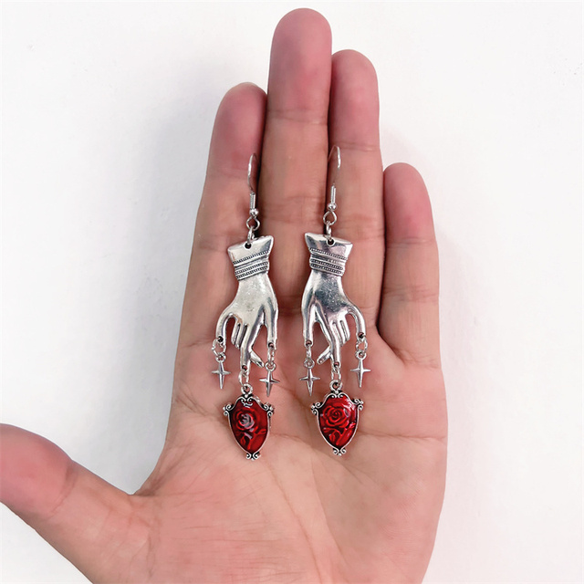Gothic Dangle Earrings Punk Jewelry Bloody Rose Earrings for Women