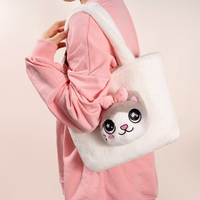 Sac fourre-tout en peluche chat, sac à main moelleux avec tête de chat 3D et nœud, sac à bandoulière en peluche longue et moelleuse motif animal de dessin animé Kawaii, grande capacité, vente en gros