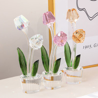 Décoration d'intérieur, matériau naturel écologique, verre cristal K9 de haute qualité, deux petites roses, décorations florales, objets de collection